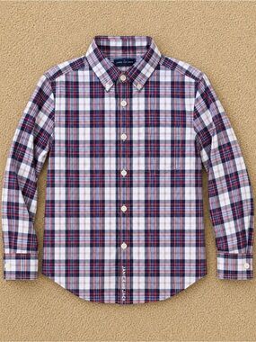 Janie and Jack Red, Navy & White Plaid Button-Down Shirt
